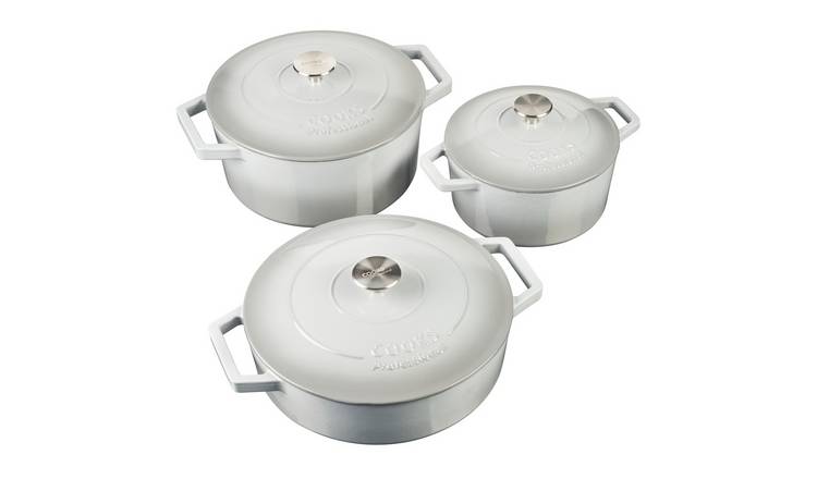 Cooks Professional Set of 3 Cast Iron Casserole Dishes 20, 26 and 28cm - Grey