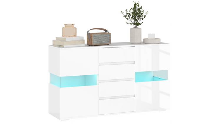 HOMCOM 2 Door High Gloss LED Storage Sideboard - White
