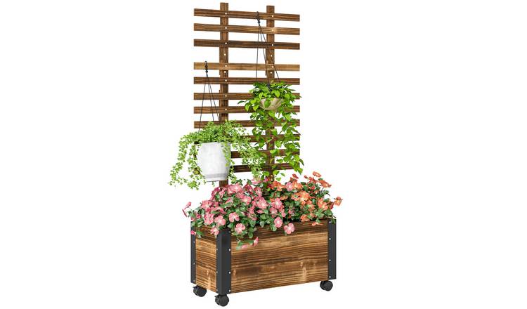 Outsunny Metal Corner Raised Garden Bed with Wheels - Carbonised