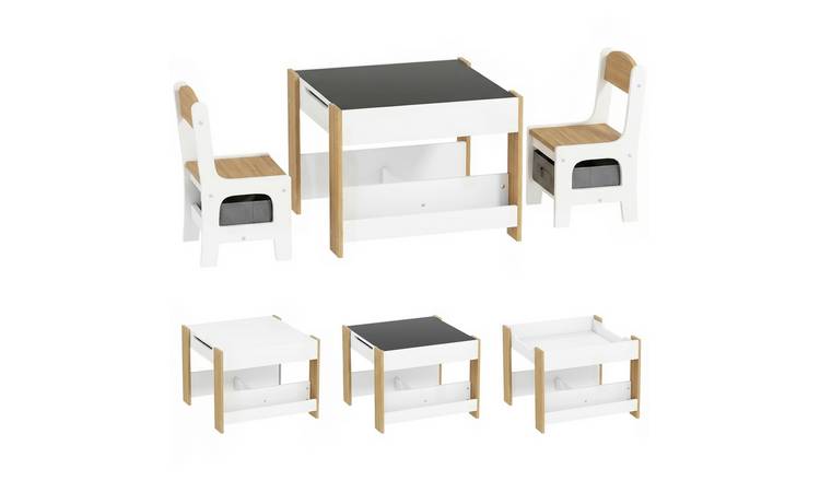HOMCOM 3 in 1 Kids Table and Chairs Set for Nursery - Natural Wood