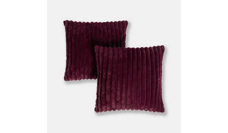 OHS 2 Pack Faux Fur Thick Rib Cushion Covers 45 x 45cm - Burgundy