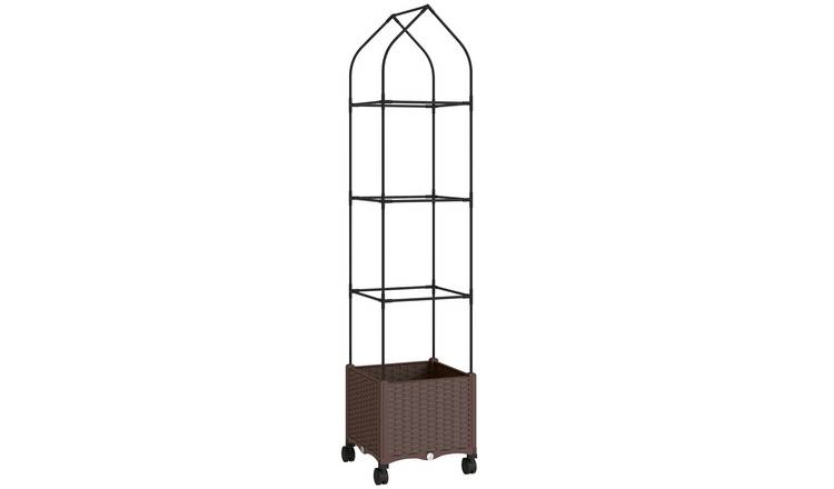 Outsunny Self Watering Raised Trellis Planter Box - Brown