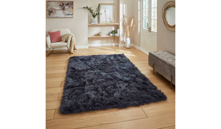 Mega Flooring Blue Shaggy Plain Rug - 120 x 170cm