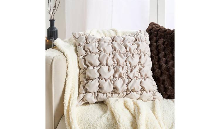 OHS 2 Pack Quilted Seersucker Square Cushion Covers 45 x 45cm - Natural