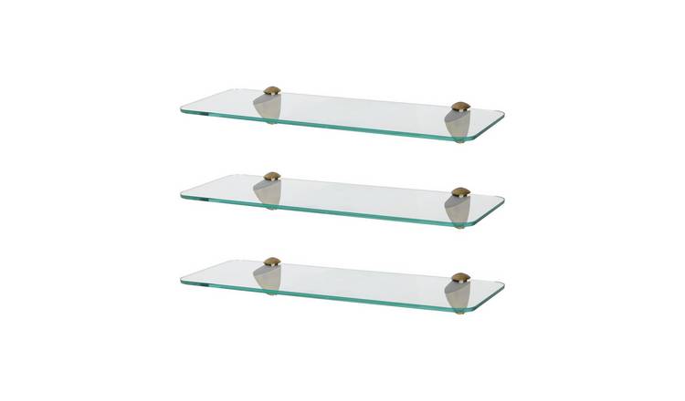 Harbour Housewares Rounded Glass Bathroom Shelf Set - Gold - Set of 3