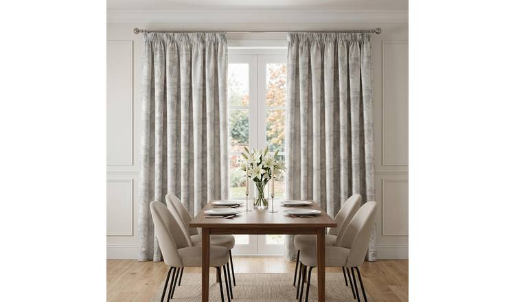 Luxury Living Fern Fully Lined Pencil Pleat Curtains 117cm x 229cm - Silver