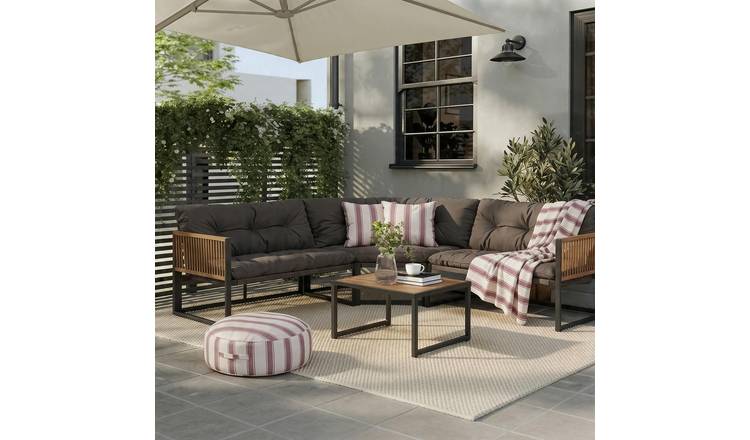 OHS Santorini 5‑Seater Garden Corner Sofa & Table Set - Chocolate