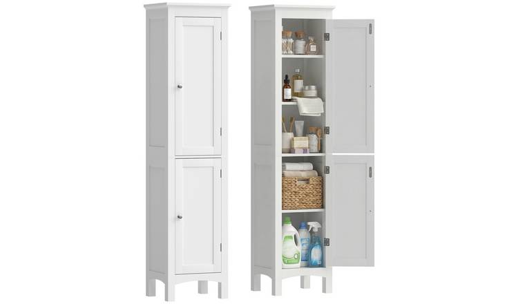 kleankin Tall Bathroom Cabinet with Cupboard and Adjustable Shelves - White