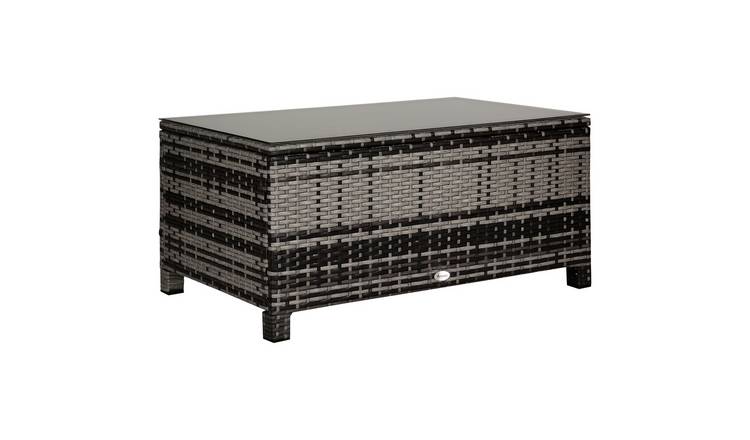 Outsunny PE Rattan Garden Side Table with Tempered Glass Top - Mixed Grey