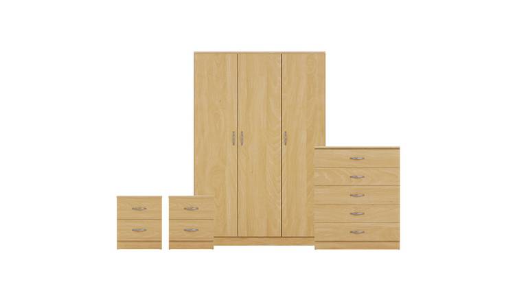 Vida Designs Riano Bedroom Set (Bedsides, 5 Drawer Chest, 3 Door Wardrobe)-Pine