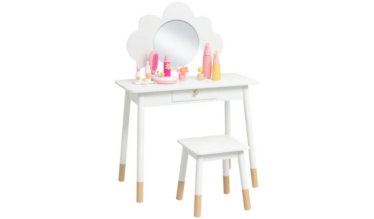 AIYAPLAY 2 Piece Mirror Drawer Cloud Vanity Set - White