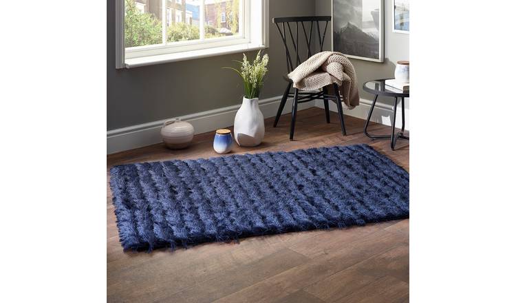 Mega Flooring Blue Shaggy Plain Rug - 80 x 150cm