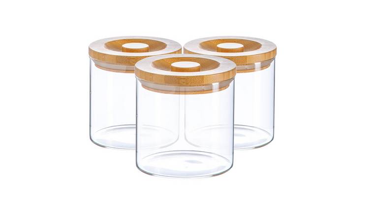 Argon Tableware Scandi Storage Jar with Wooden Lid- Pack of 3
