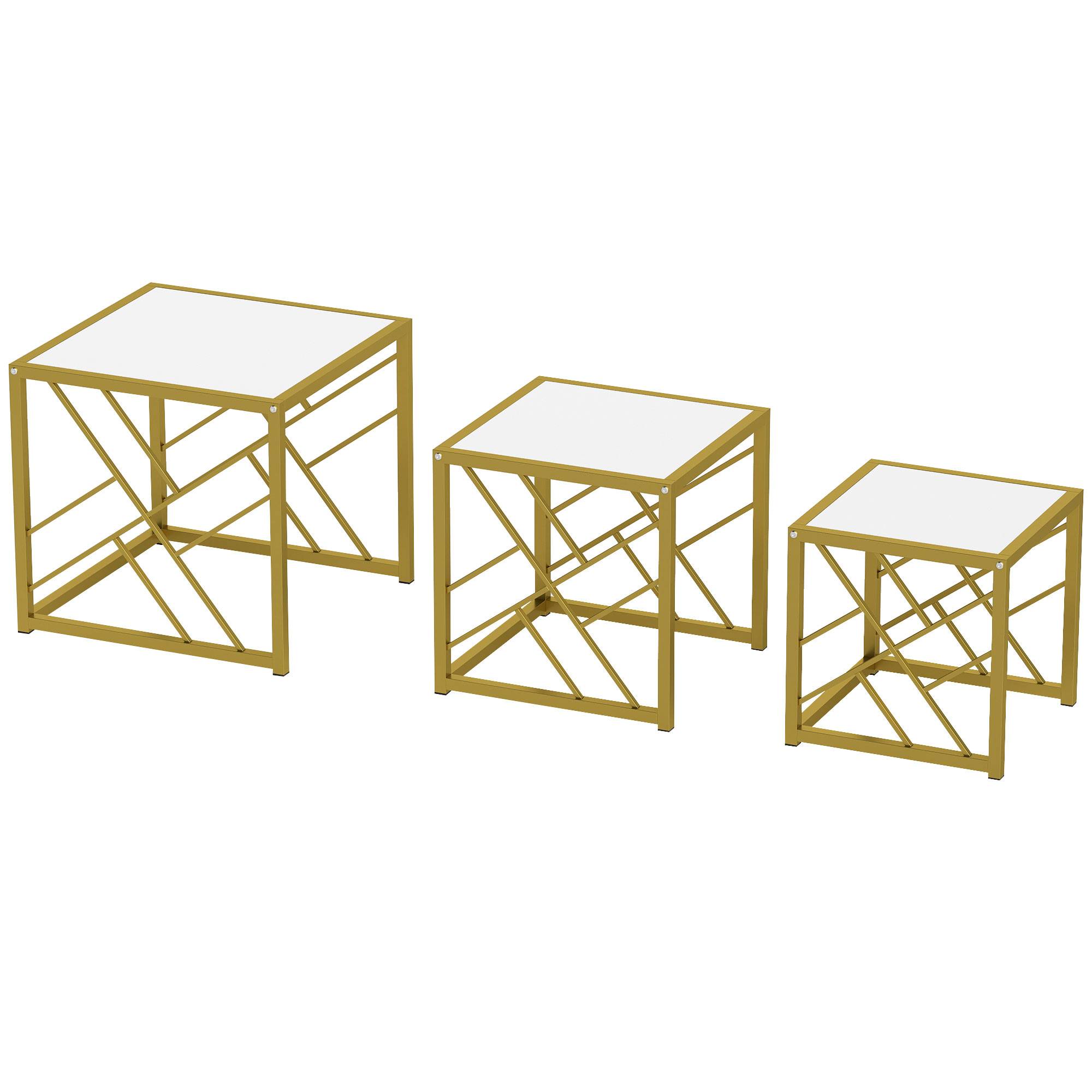 HOMCOM Set of 3 Nesting Coffee Tables - White - Image 1