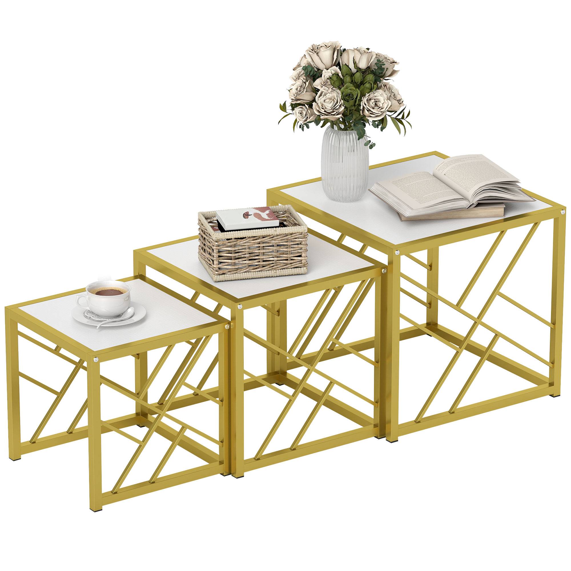 HOMCOM Set of 3 Nesting Coffee Tables - White - Image 3