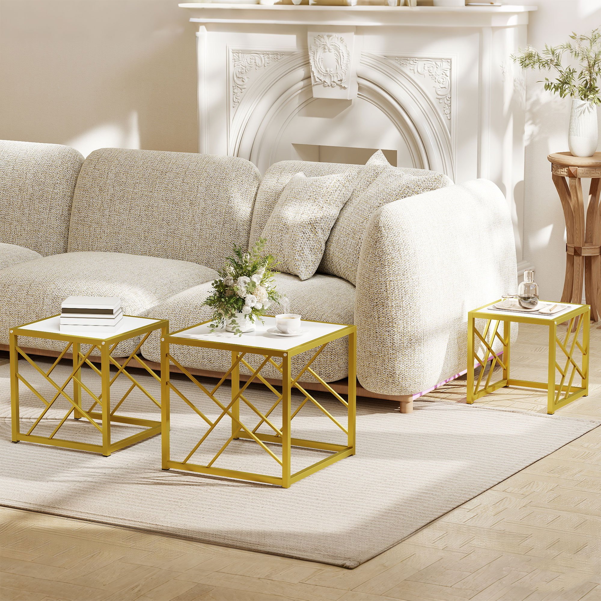 HOMCOM Set of 3 Nesting Coffee Tables - White - Image 4