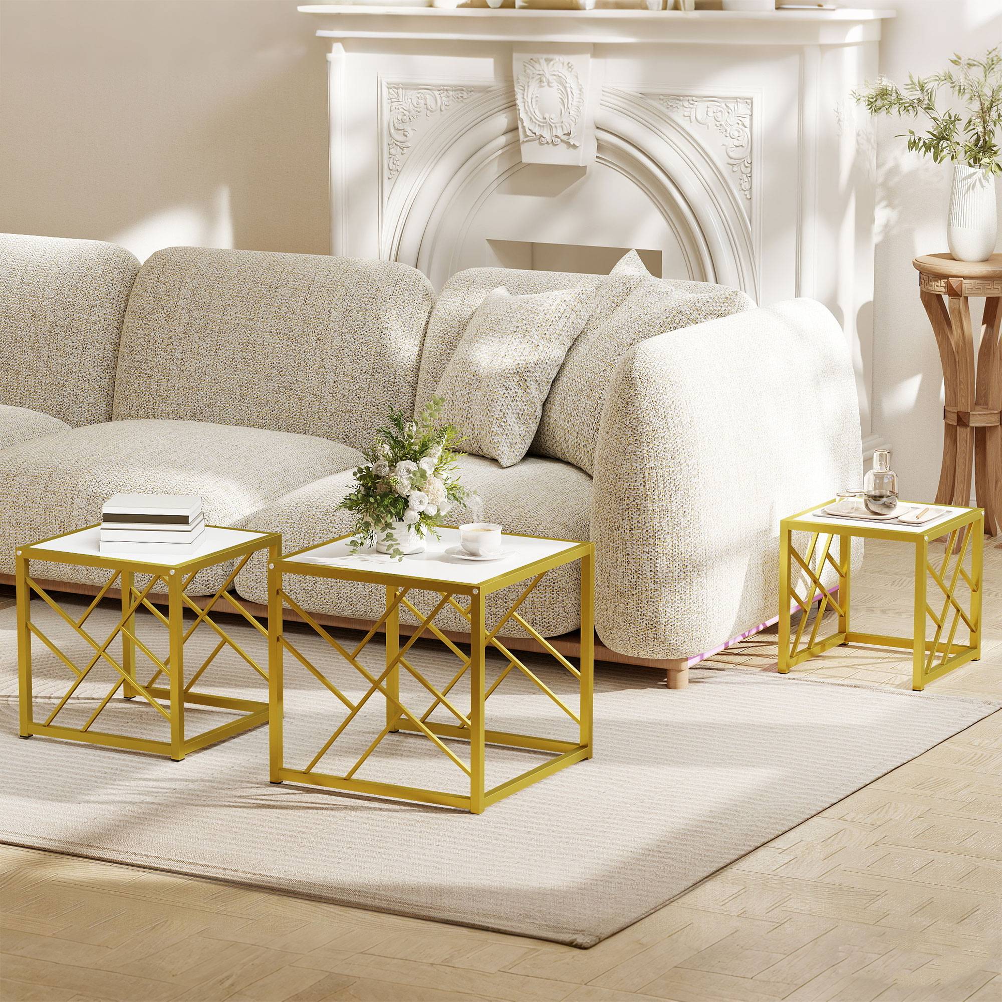 HOMCOM Set of 3 Nesting Coffee Tables - White - Image 4