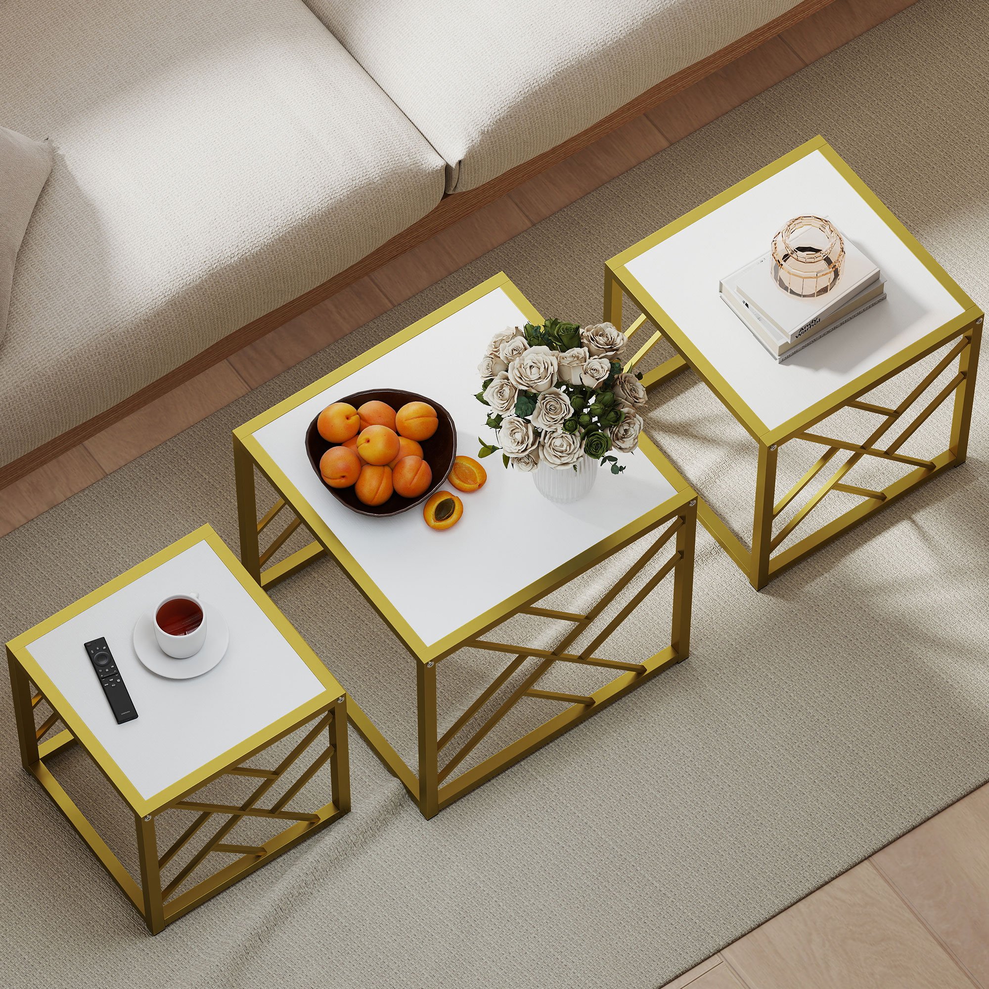 HOMCOM Set of 3 Nesting Coffee Tables - White - Image 5