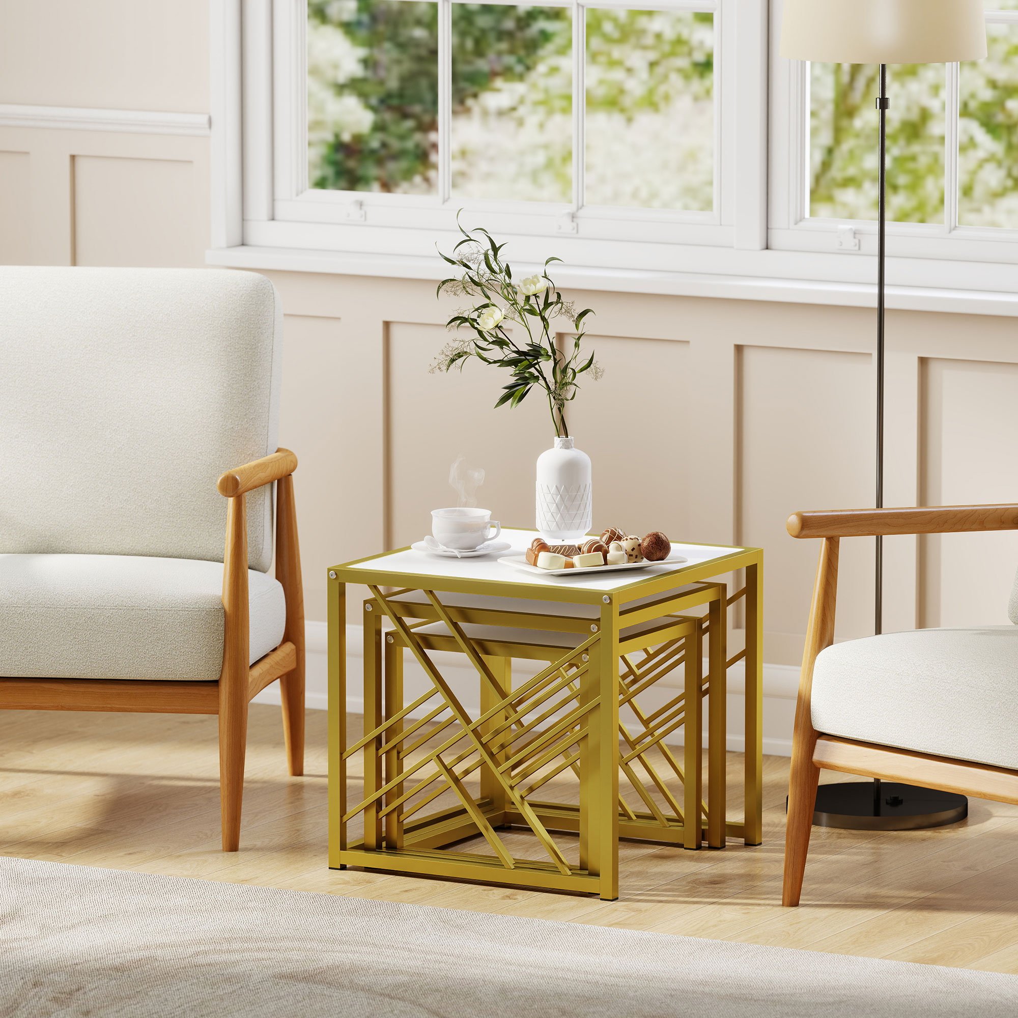 HOMCOM Set of 3 Nesting Coffee Tables - White - Image 6