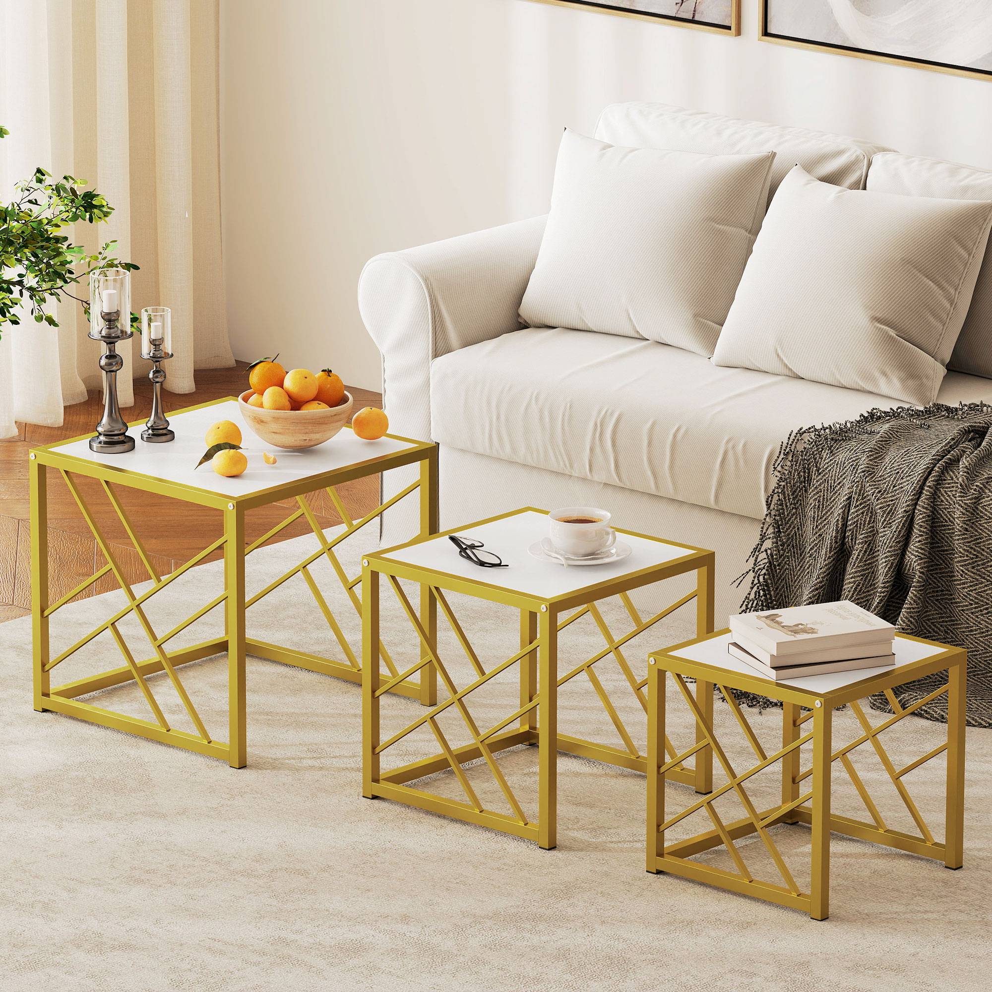 HOMCOM Set of 3 Nesting Coffee Tables - White - Image 7
