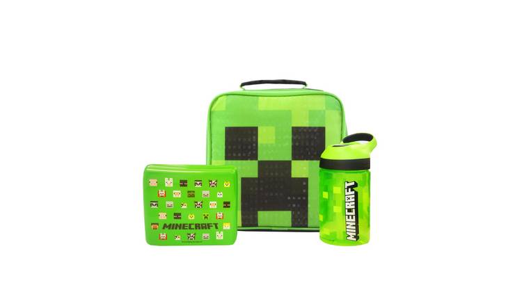 Minecraft Creeper Kids Boys Lunch Bag Bottle and Snack Pot - Green