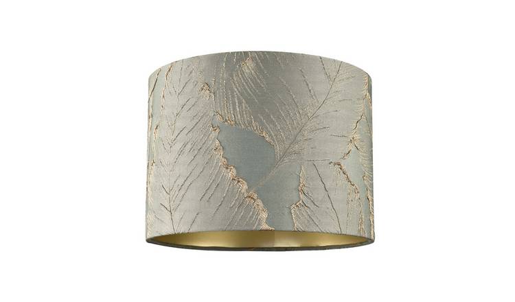 Happy Homewares Dusty Silver Jacquard Cotton with Gold Leaf Lampshade - 25cm