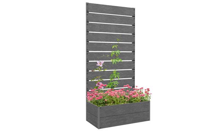 Outsunny Freestanding Garden Raised Planters with Trellis - Dark Grey