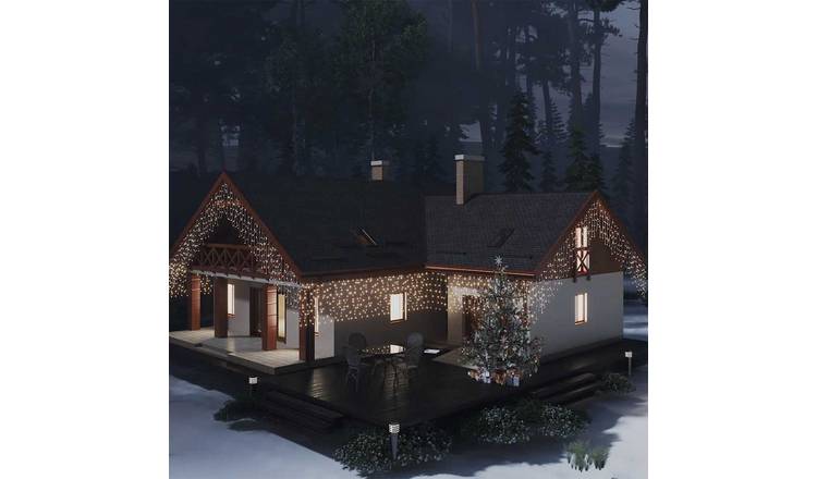 Walplus LED Curtain Icicle Lights 400 LED Warm 8 Function - White - 10m