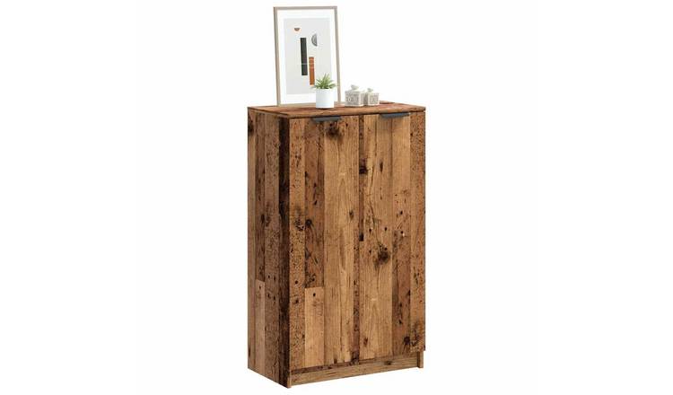 Walplus Engineered Wood Shoe Cabinet - Old Wood - 59 x 35 x 100.5 cm