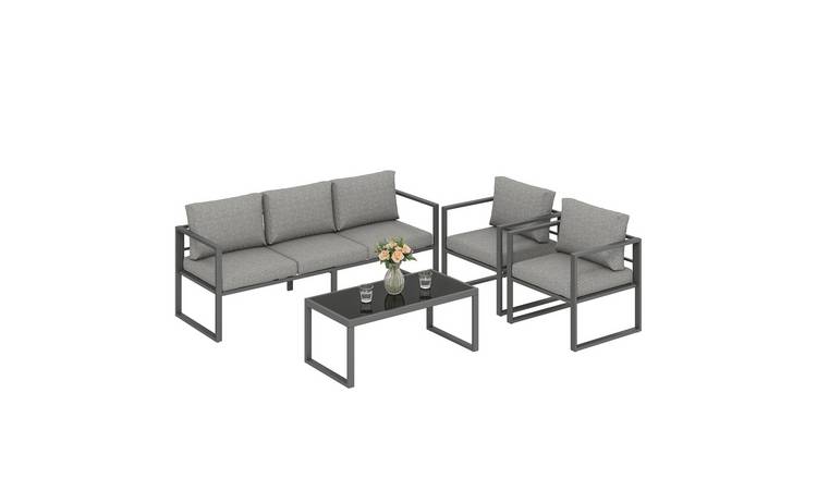 Outsunny 4 Piece Aluminium Patio Furniture Set with Aluminium Frame - Dark Grey