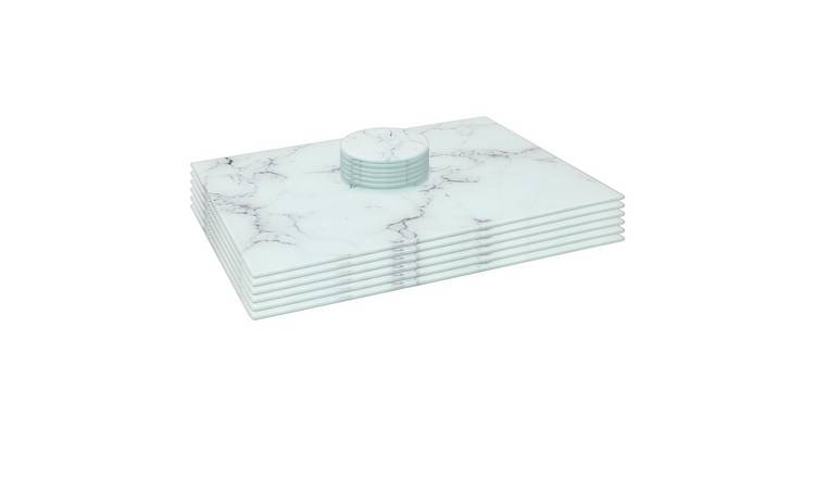 Harbour Housewares White Marble Placemats & Round Coasters - 12 Piece - 40x30cm