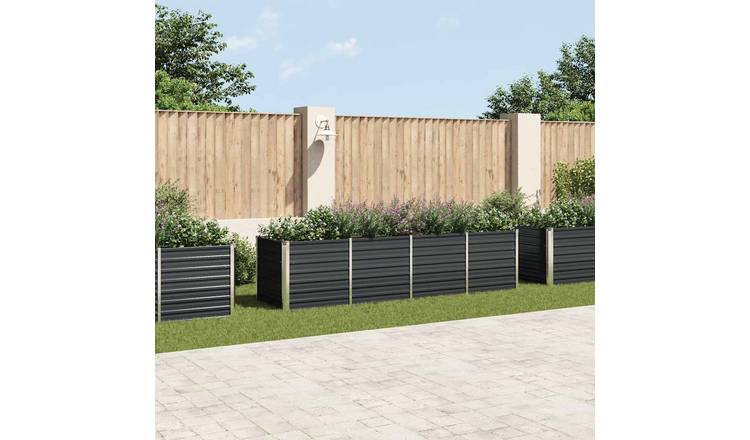Walplus Galvanised Steel Raised Garden Bed - Anthracite - 320 x 80 x 77 cm
