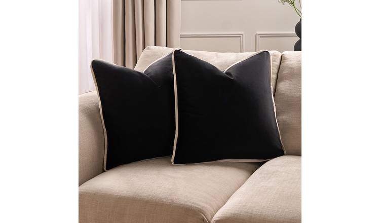 OHS 2 Pack Matte Velvet Piped Cushion Covers 45 x 45cm - Black