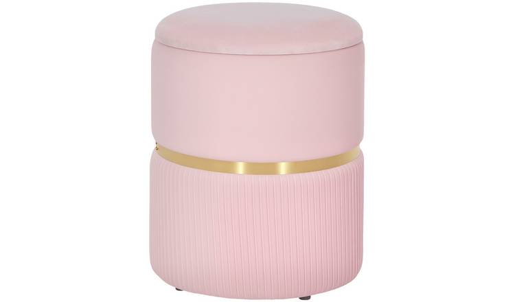 HOMCOM Round Velvet-feel Fabric Upholstered Vanity Stool - Pink