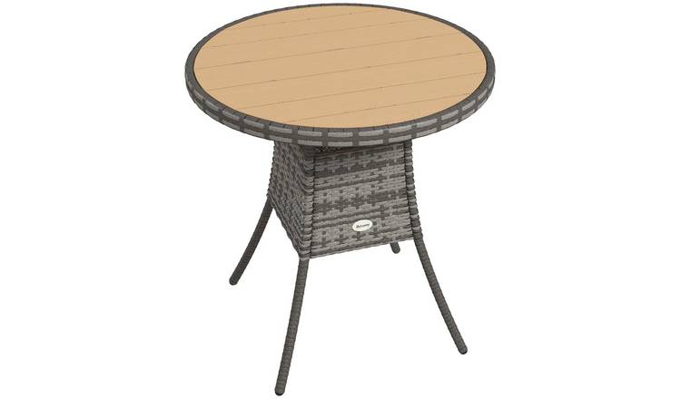 Outsunny PE Rattan Dining Table with Wood Plastic Composite Top - Natural Wood