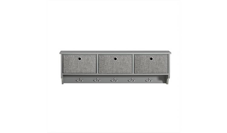 SoBuy 3 Basket 5 Hook Wall Mounted Coat Rack - Grey