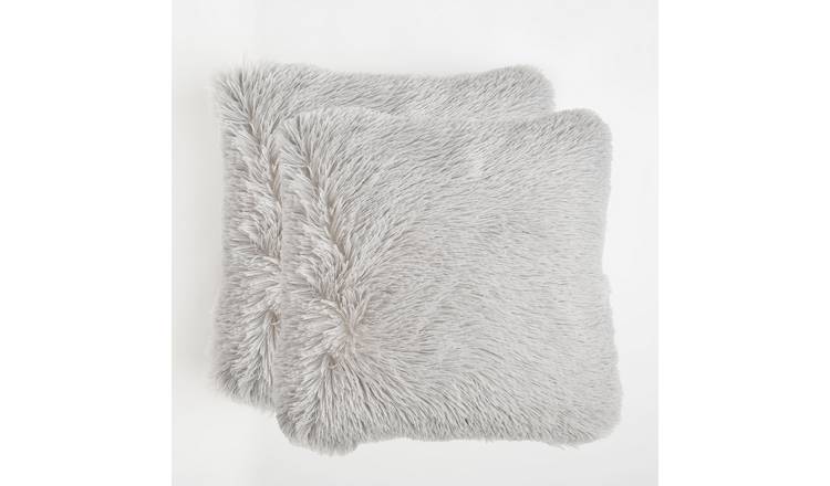 OHS 2 Pack Fluffy Cushion Covers 45 x 45cm - Silver