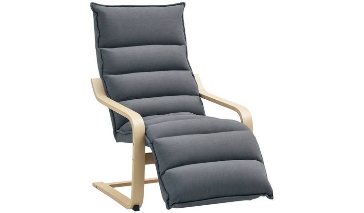 HOMCOM Velvet Modern Armchair with Adjustable Footrest - Dark Grey