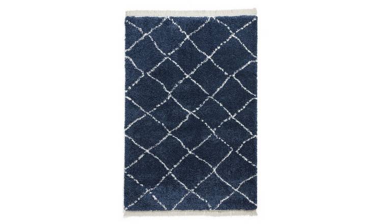 Mega Flooring Blue Shaggy Geometric Rug - 80 x 150cm