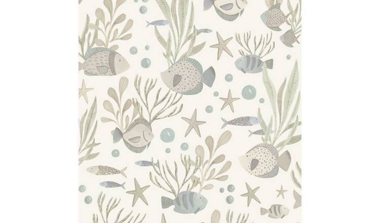 Grandeco Nemo Sealife Fish Nursery Textured Wallpaper - Blue