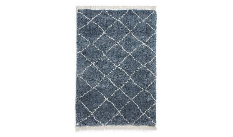 Mega Flooring Blue Shaggy Geometric Rug - 80 x 150cm
