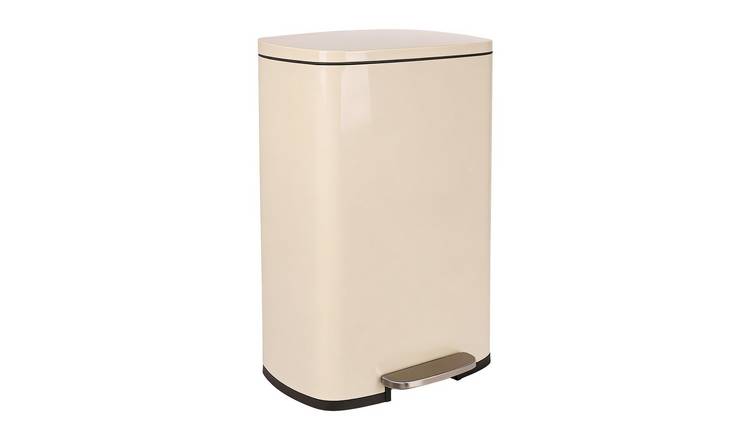 Harbour Housewares Square Stainless Steel Kitchen Pedal Bin - 50L - Beige