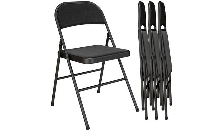 HOMCOM Set of 4 Linen-Look Foldable Chairs with Cushioned Seat - Black