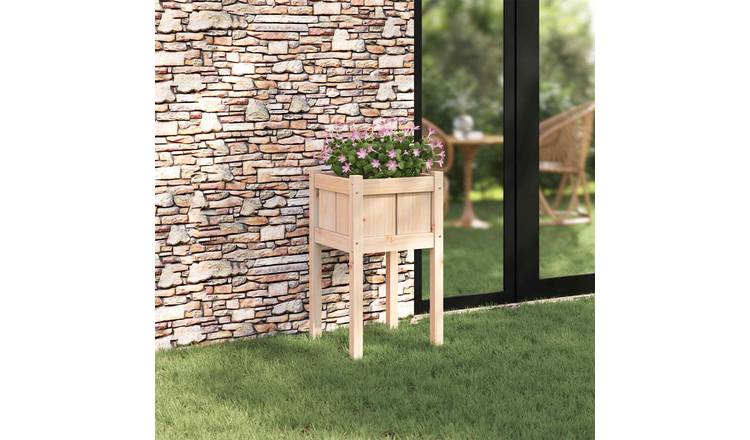 Walplus Wood Garden Planter - Nature - 40 x 40 x 70 cm