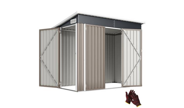 Outsunny Metal Waterproof Garden Shed with Triple Lockable Door - Light Grey