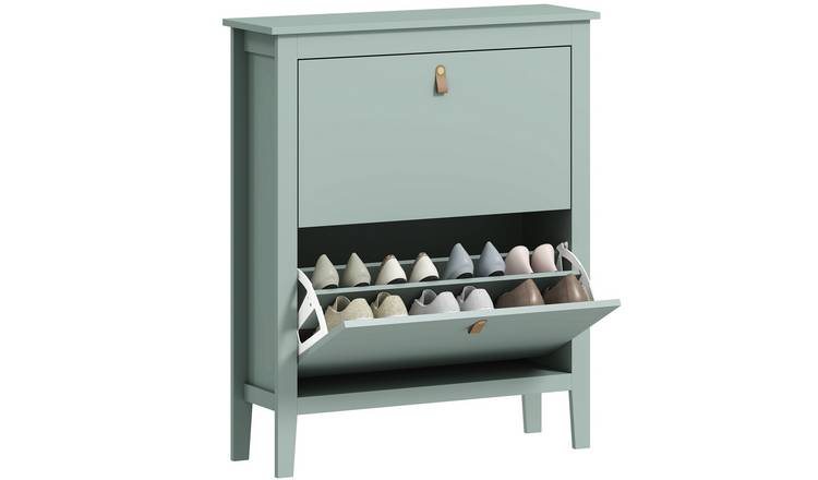 HOMCOM 2 Drawer Narrow Shoe Storage Cabinet with Adjustable Shelves - Green