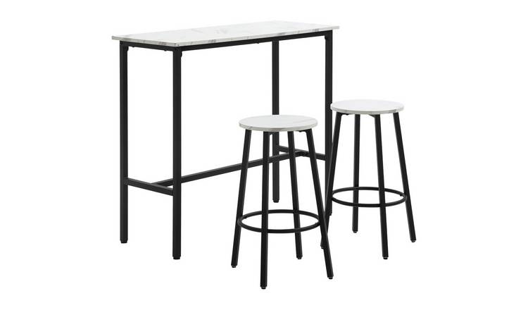HOMCOM 3 Piece Modern Bar Table and Stools with Footrest - White