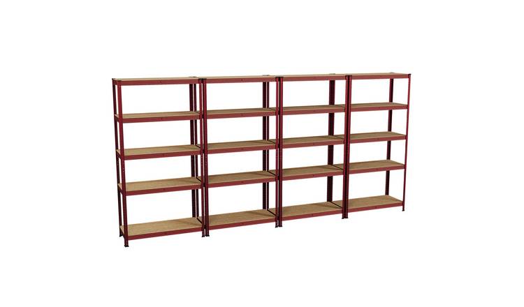 Home Vida Large 5 Tier 4 Bay Garage Shelf - Red