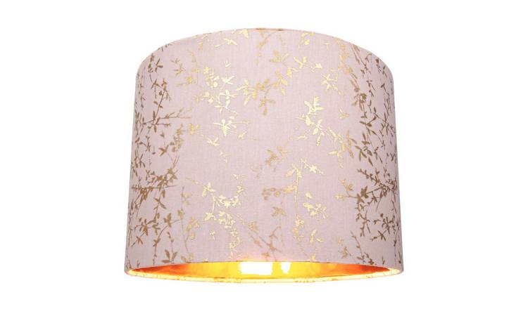 Happy Homewares Soft Pink Cotton Fabric with Gold Foil Floral Lampshade - 25cm