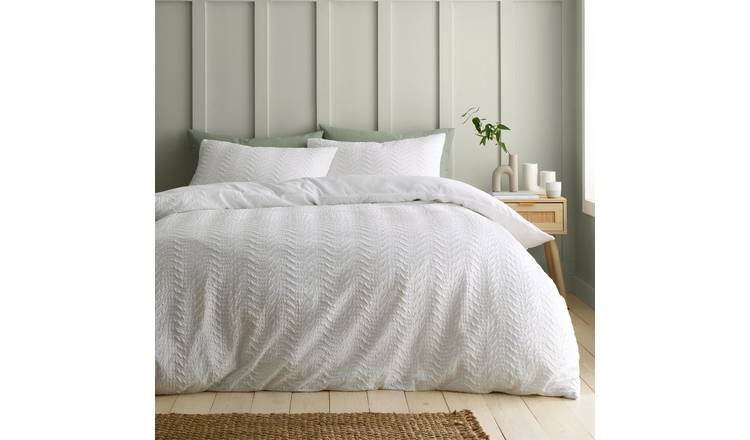 Catherine Lansfield Heatset Wave Duvet Cover Set - Super King - White